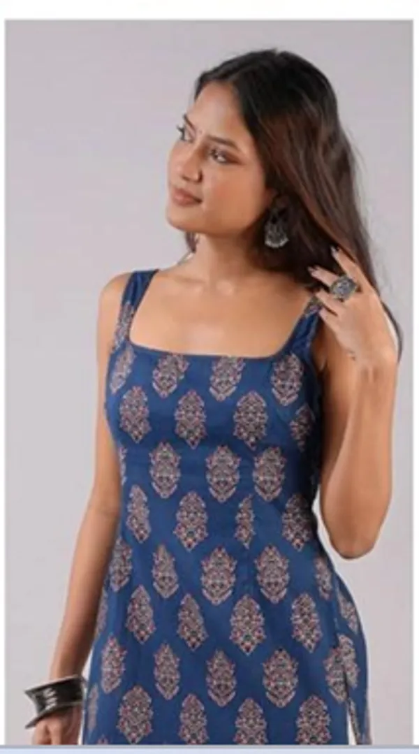 Blue_Cotton_Cambric_Sleeveless_Straight_Kurti_For_Women