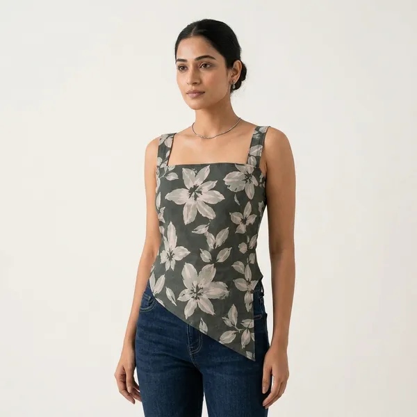 Grey_Cotton_Cambric_Floral_Asymmetric_Top_For_Women