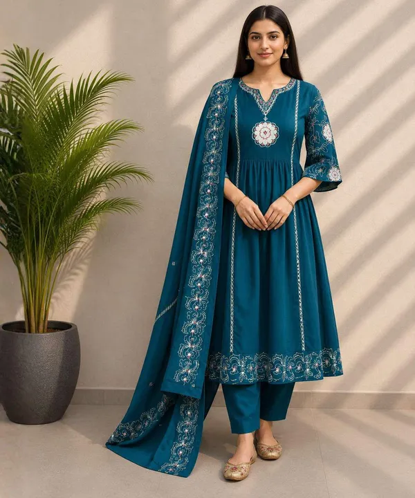 Teal_Embroidered_Anarkali_Suit_Set_for_Women