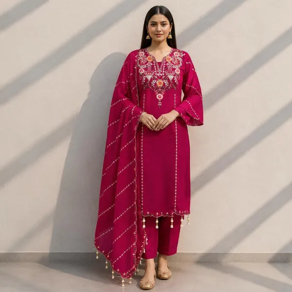 Magenta_Embroidered_Straight_Kurta_Set_For_Women