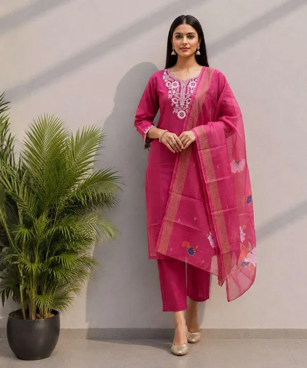 Pink_Embroidered_Straight_Suit_Set_For_Women