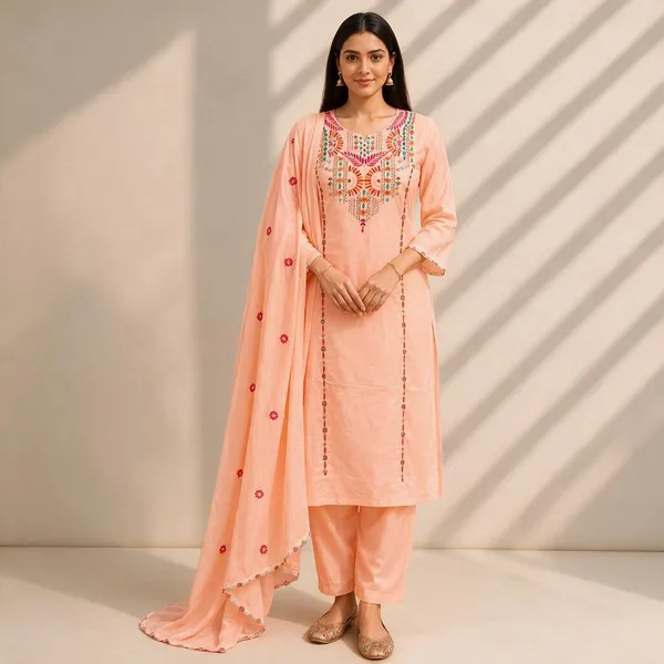 Peach_Embroidered_Straight_Kurta_Set_For_Women