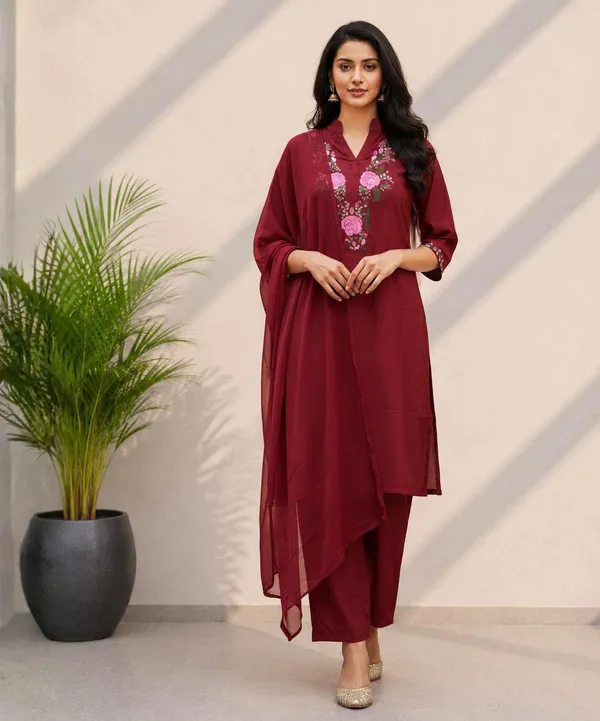 Maroon_Embroidered_Kurta_Set_for_Women