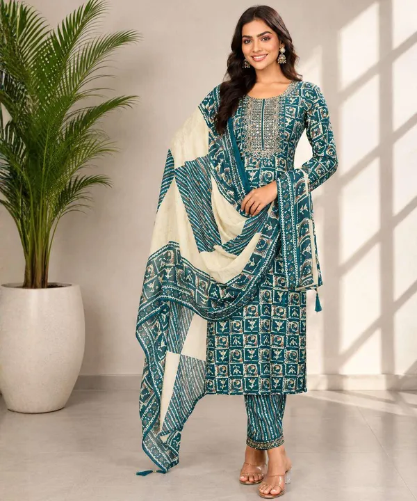 Teal_Printed_Straight_Kurta_Set_For_Women