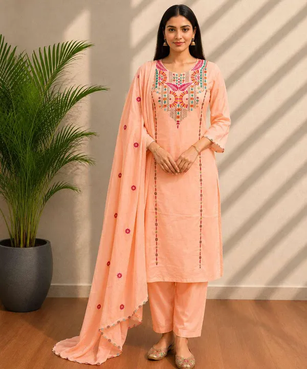Peach_Embroidered_Straight_Kurta_Set_For_Women