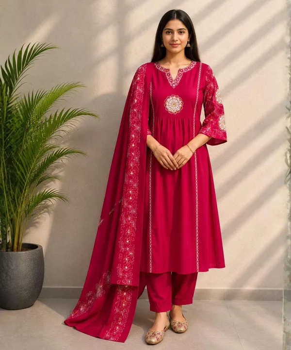 Magenta_Embroidered_Anarkali_Kurta_Set_for_Women