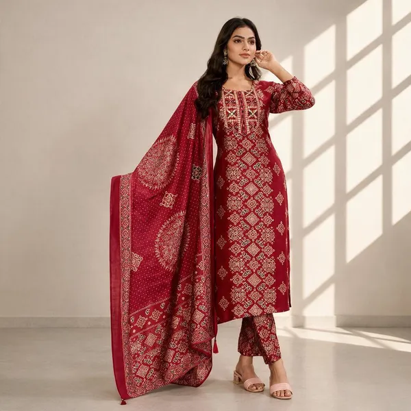 Red_Printed_Straight_Kurta_Set_With_Dupatta_For_Women