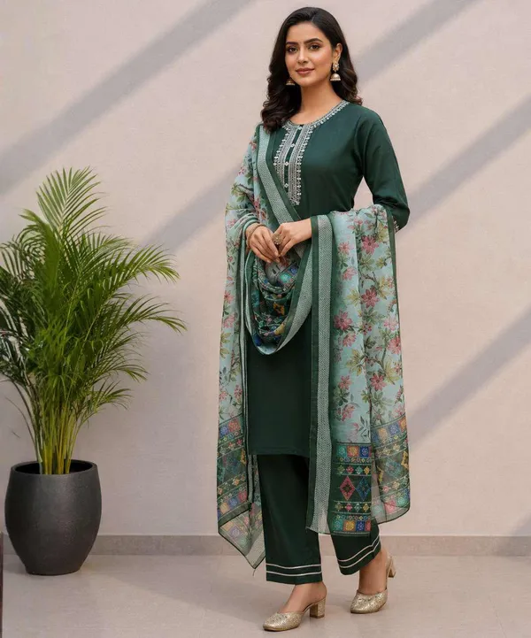 Dark_Green_Embroidered_Kurta_Set_With_Dupatta_for_Women