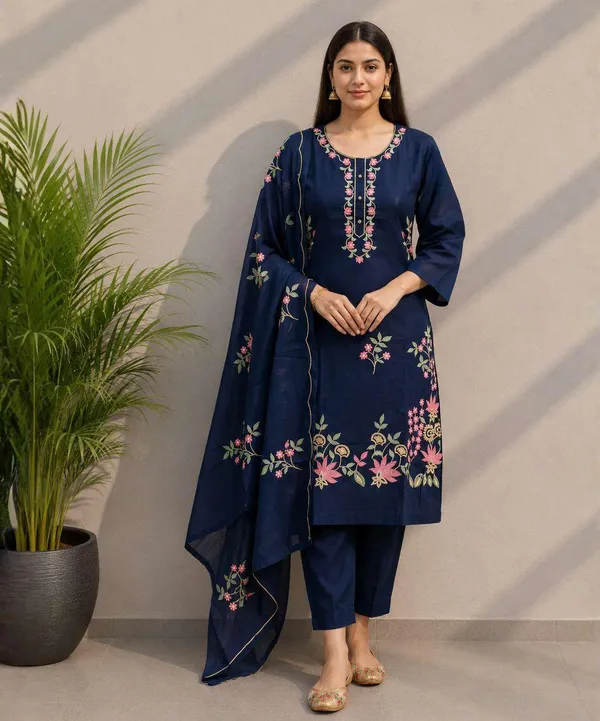 Navy_Blue_Floral_Kurta_Set_for_Women