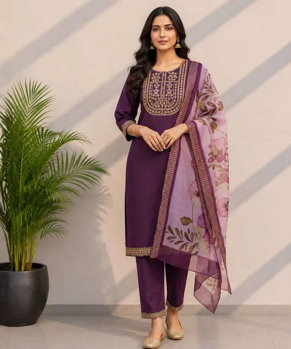 Deep_Purple_Embroidered_Straight_Kurta_Set_For_Women