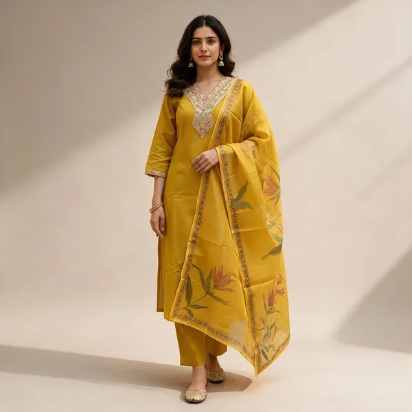 Yellow_Embroidered_Kurta_Set_For_Women