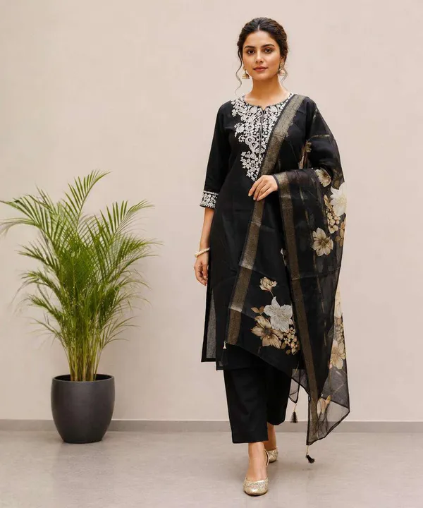Black_Embroidered_Straight_Kurta_Set_For_Women