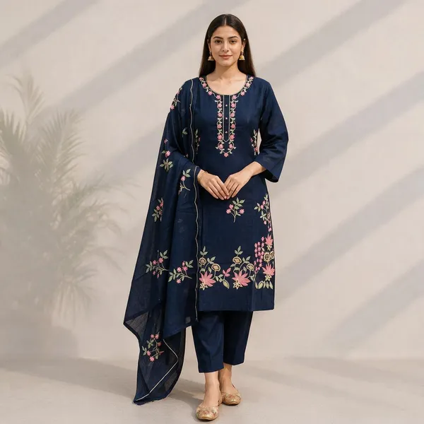 Navy_Blue_Floral_Kurta_Set_for_Women