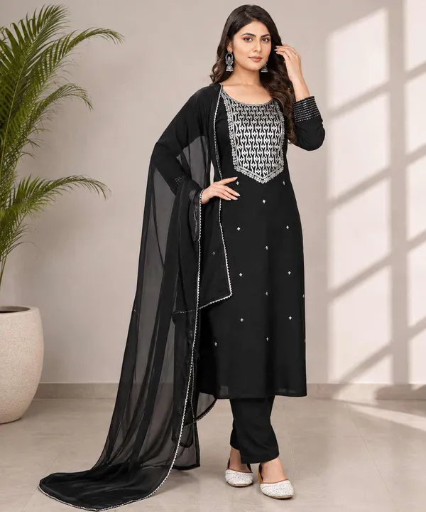 Black_Embellished_Kurta_Set_With_Dupatta_for_Women