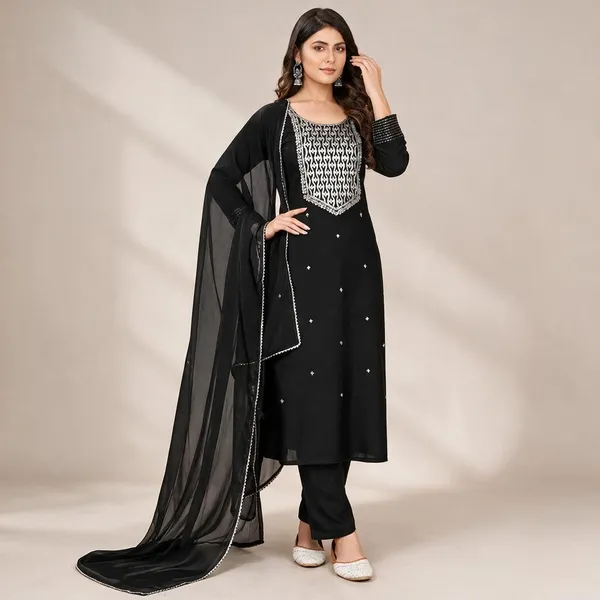 Black_Embellished_Kurta_Set_With_Dupatta_for_Women