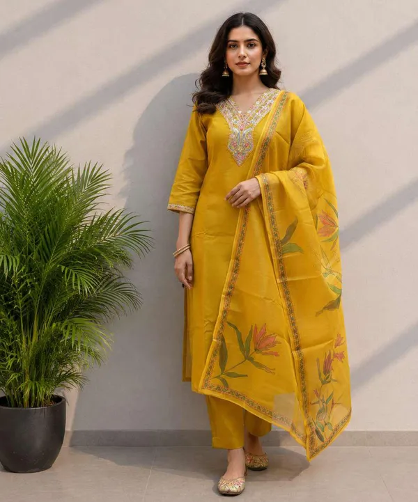 Yellow_Embroidered_Kurta_Set_For_Women