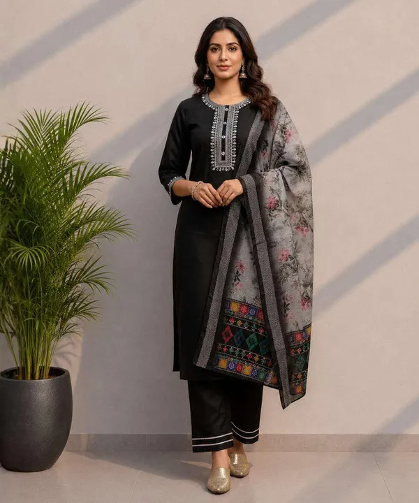 Black_Embroidered_Kurta_Set_With_Dupatta_for_Women