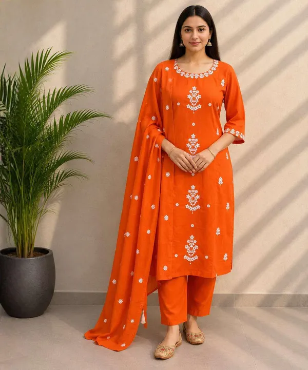 Orange_Embroidered_Straight_Kurta_Set_For_Women