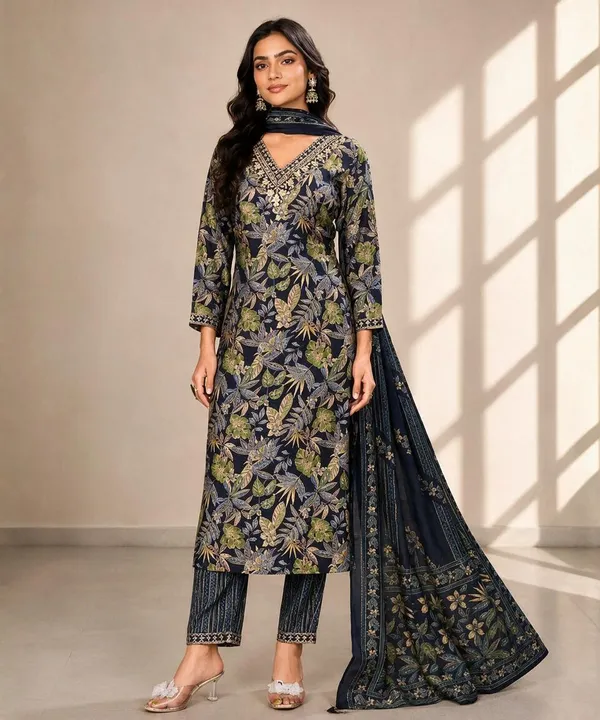 Navy_Floral_Print_Straight_Kurta_Set_for_Women