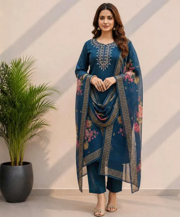 Blue_Floral_Print_Kurta_Set_For_Women