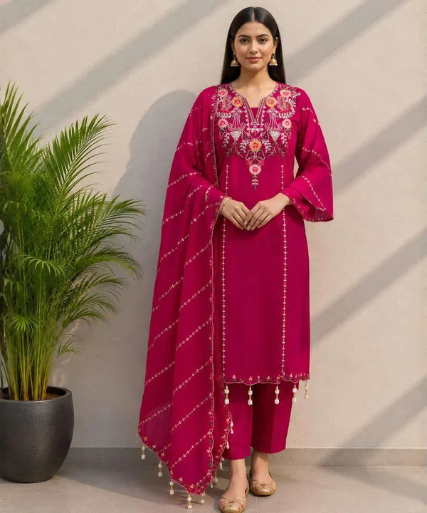 Magenta_Embroidered_Straight_Kurta_Set_For_Women