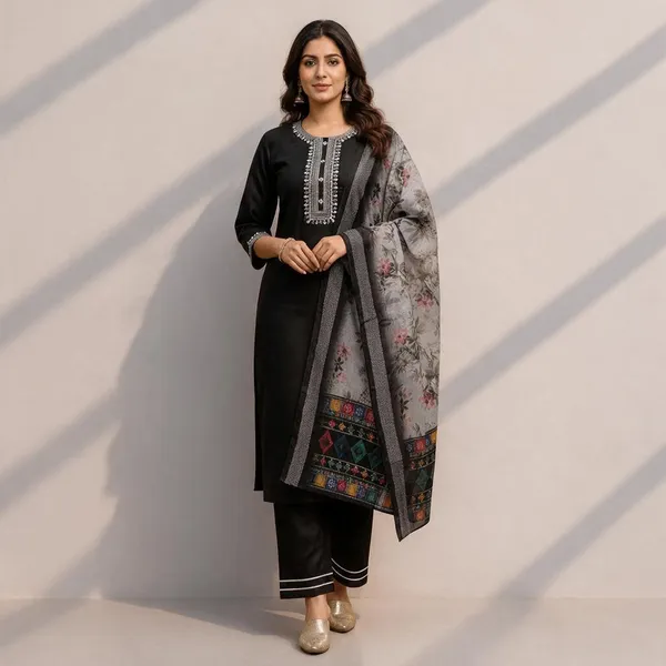 Black_Embroidered_Kurta_Set_With_Dupatta_for_Women