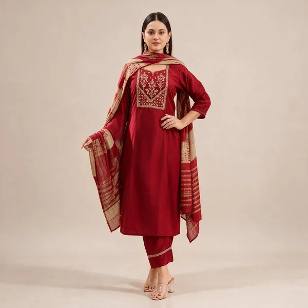 Red_Embroidered_Straight_Kurta_Set_for_Women