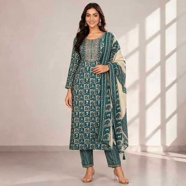 Teal_Printed_Straight_Kurta_Set_For_Women