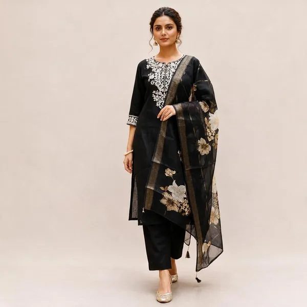 Black_Embroidered_Straight_Kurta_Set_For_Women