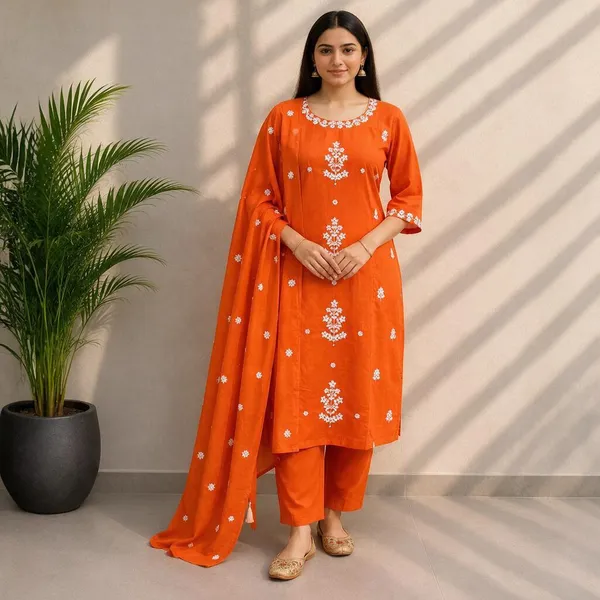 Orange_Embroidered_Straight_Kurta_Set_For_Women