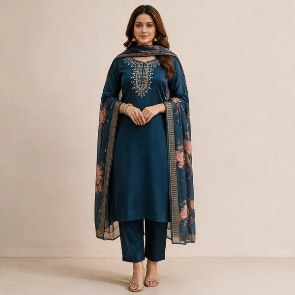 Blue_Floral_Print_Kurta_Set_For_Women