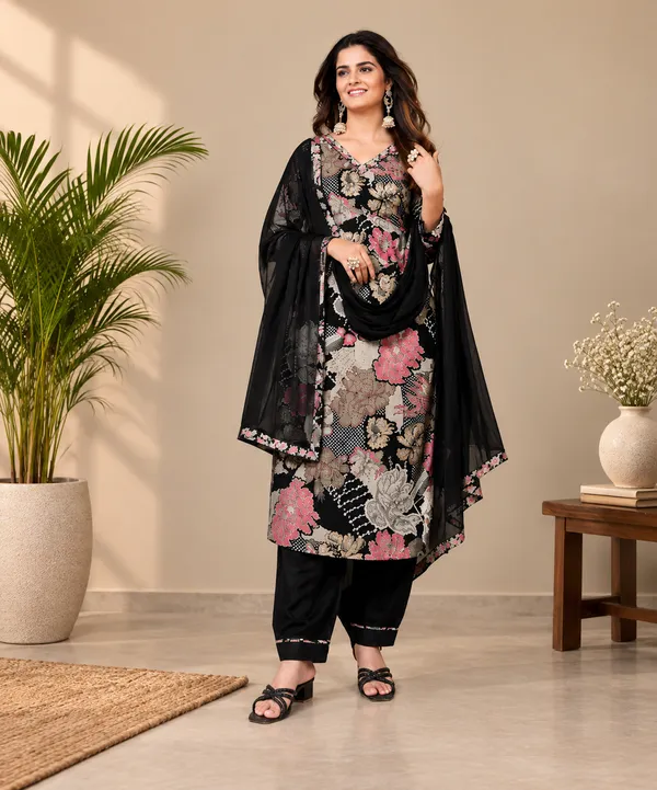 Black_Floral_Print_Kurta_Set_for_Women
