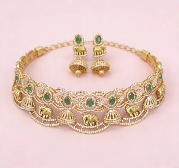 Gold_Tone_Green_Stone_Elephant_Motif_Necklace_Set_for_Women