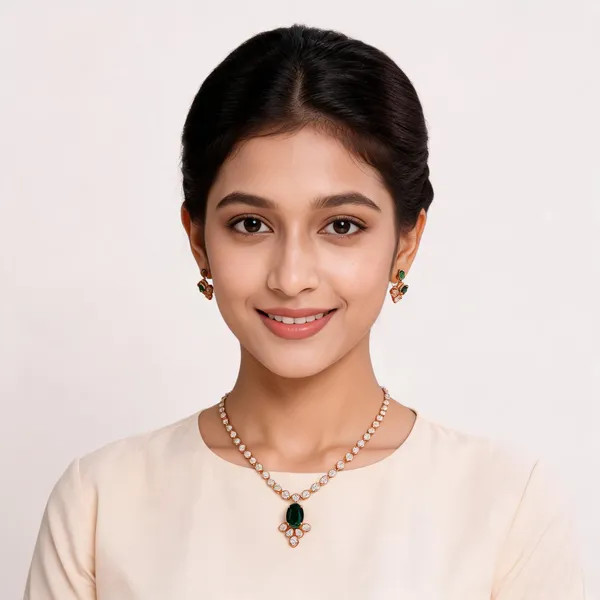 Gold_And_Green_Alloy_Necklace_And_Earrings_Set_For_Women