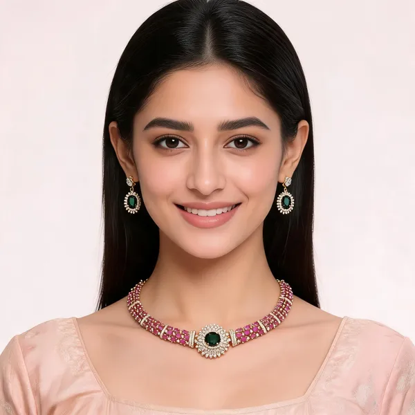 Gold_And_Green_Alloy_Necklace_Set_For_Women