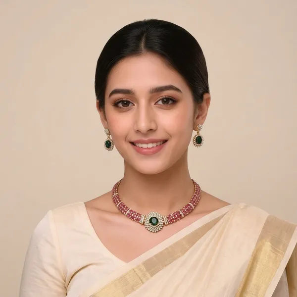 Gold_And_Green_Alloy_Necklace_Set_For_Women