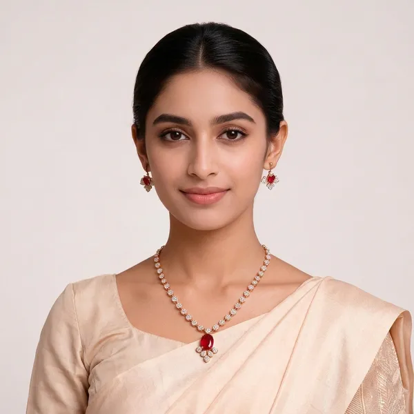 Gold_And_Red_Alloy_Necklace_And_Earrings_Set_For_Women