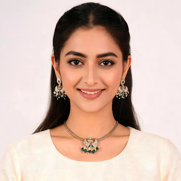 Gold_And_Green_Alloy_Necklace_Set_For_Women