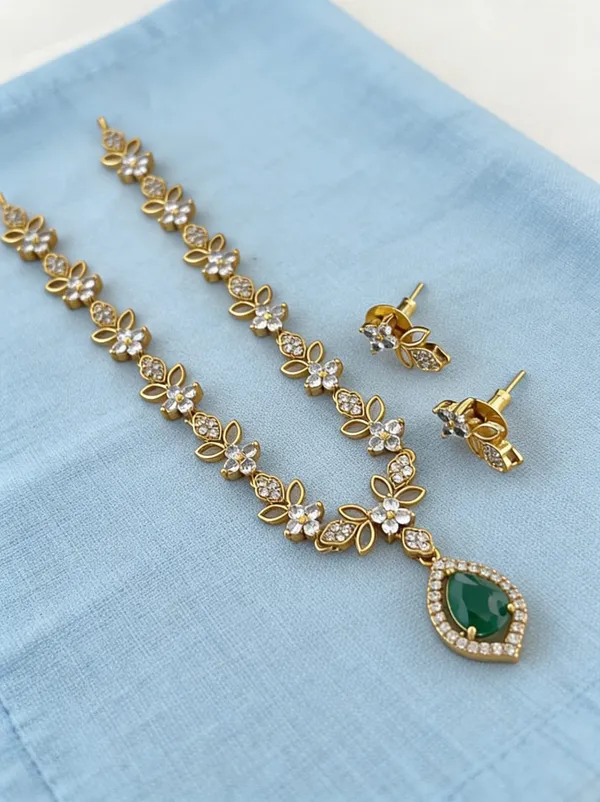 Gold_Tone_Floral_Necklace_And_Earrings_Set_for_Women