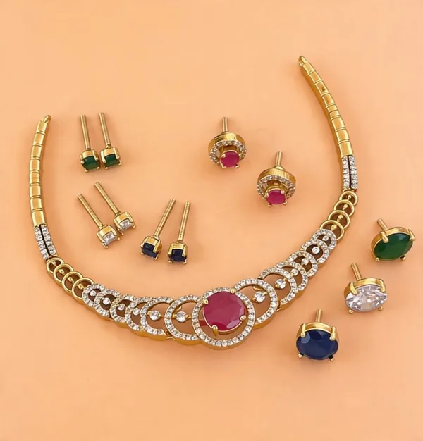 Gold_Tone_Stone_Necklace_And_Earring_Set_for_Women