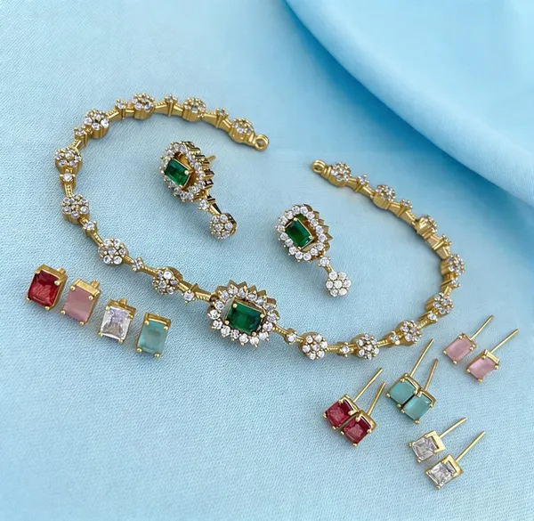Gold_Tone_Green_Stone_Necklace_And_Earrings_Set_for_Women