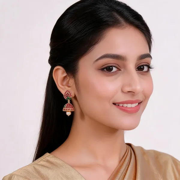 Red_And_Gold_Alloy_Jhumka_Earrings_For_Women