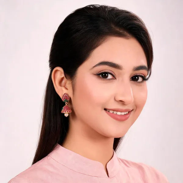 Red_And_Gold_Alloy_Jhumka_Earrings_For_Women