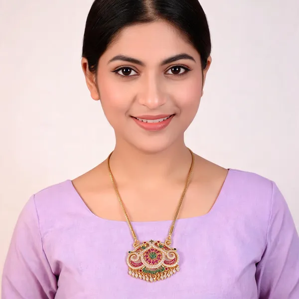 Gold_And_Green_Alloy_Pendant_Necklace_For_Women