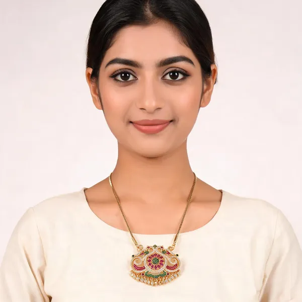 Gold_And_Green_Alloy_Pendant_Necklace_For_Women