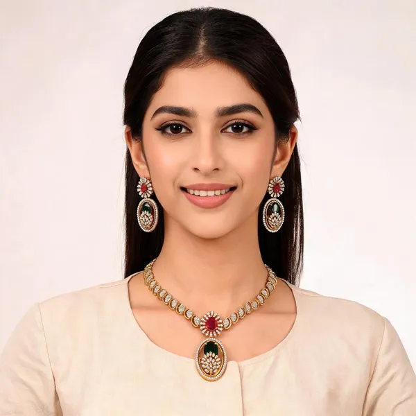 Gold_And_Green_Alloy_Necklace_Set_For_Women