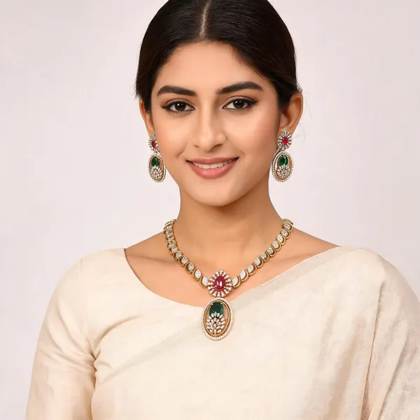 Gold_And_Green_Alloy_Necklace_Set_For_Women