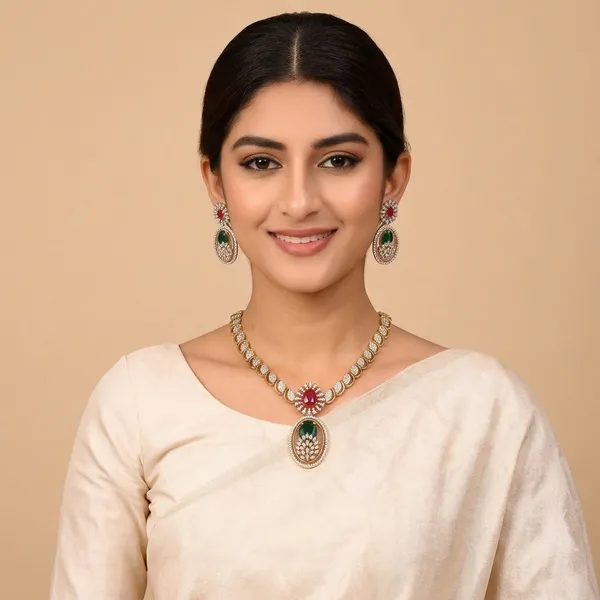 Gold_And_Green_Alloy_Necklace_Set_For_Women