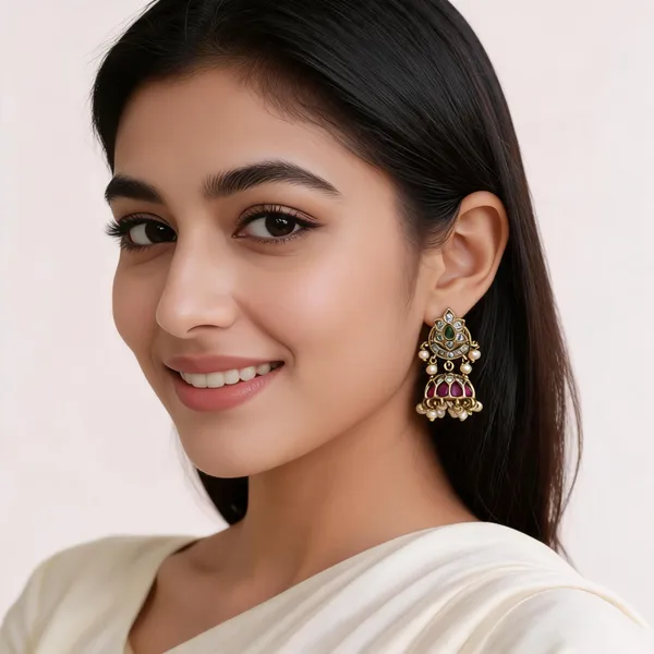 Multicolor_Alloy_Kundan_Jhumka_Earrings_For_Women