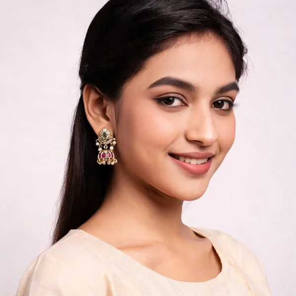 Multicolor_Alloy_Kundan_Jhumka_Earrings_For_Women